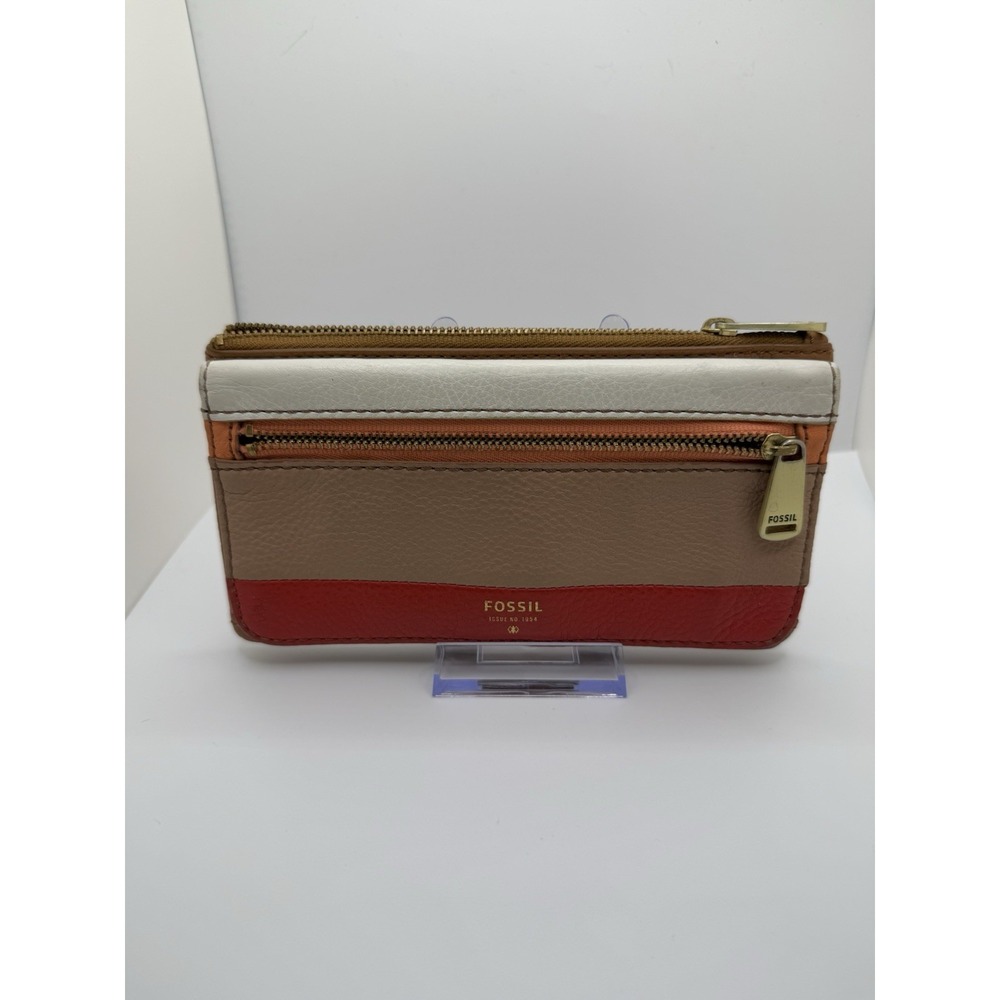 Fossil Preston Wallet Leather Flap Colorblockโ Clutch Red:White/Tan